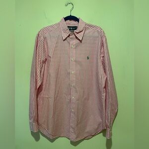 Ralph Lauren Vtg Pink Long Sleeve Gingham Button Down Men’s Shirt.  Size L.